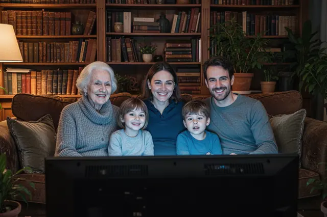 A family watching home-country channels on TiviBridge in the living room
